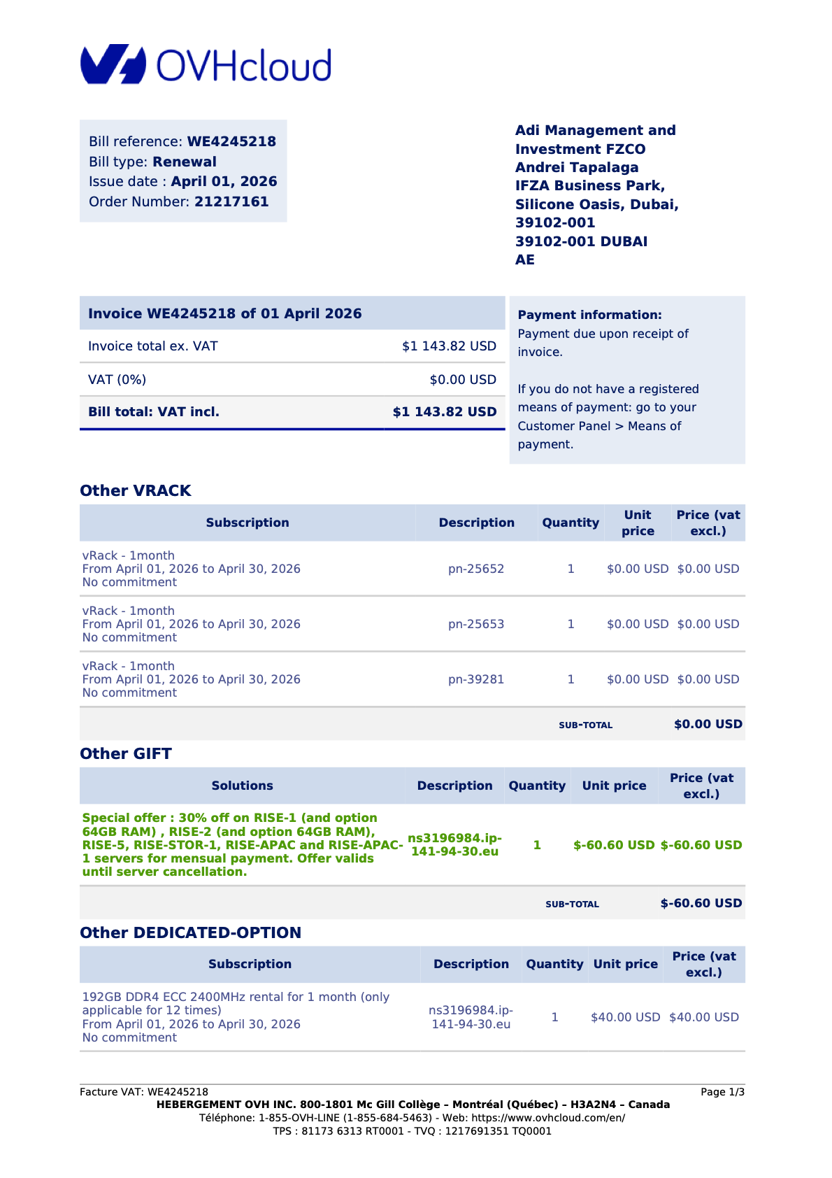 Invoice WE4245218 page 1