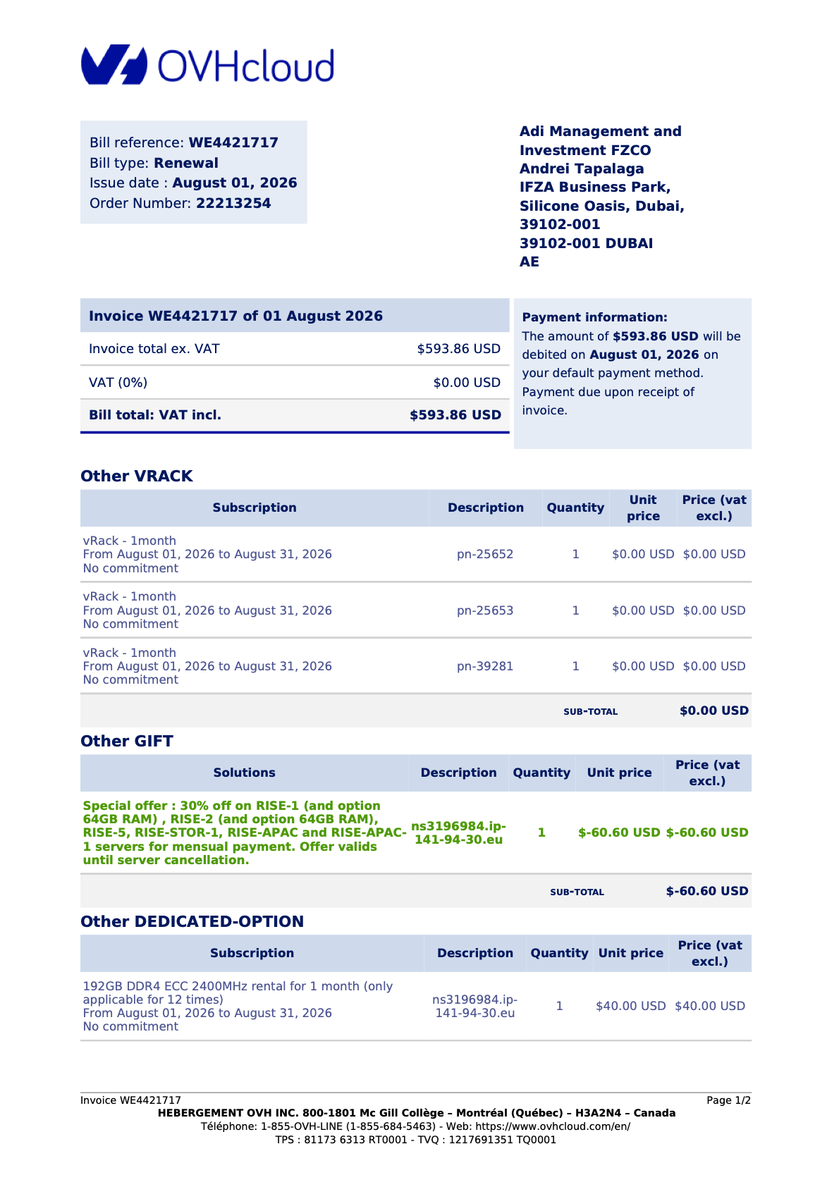 Invoice WE4421717 page 1